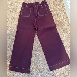 Maeve Wide Leg Contrast Stitch Pants - Deep Plum
